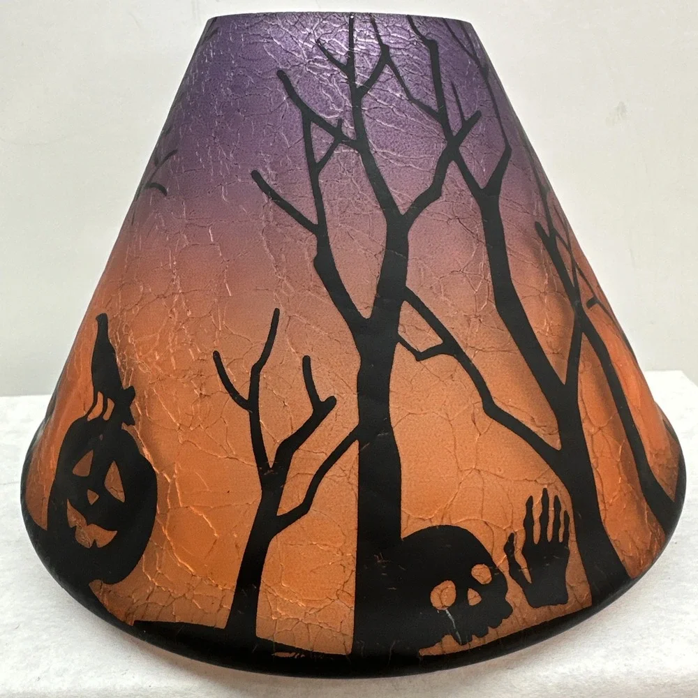 Yankee Candle Crackle Glass Halloween Shade Purple Orange Spooky Woods Pumpkin